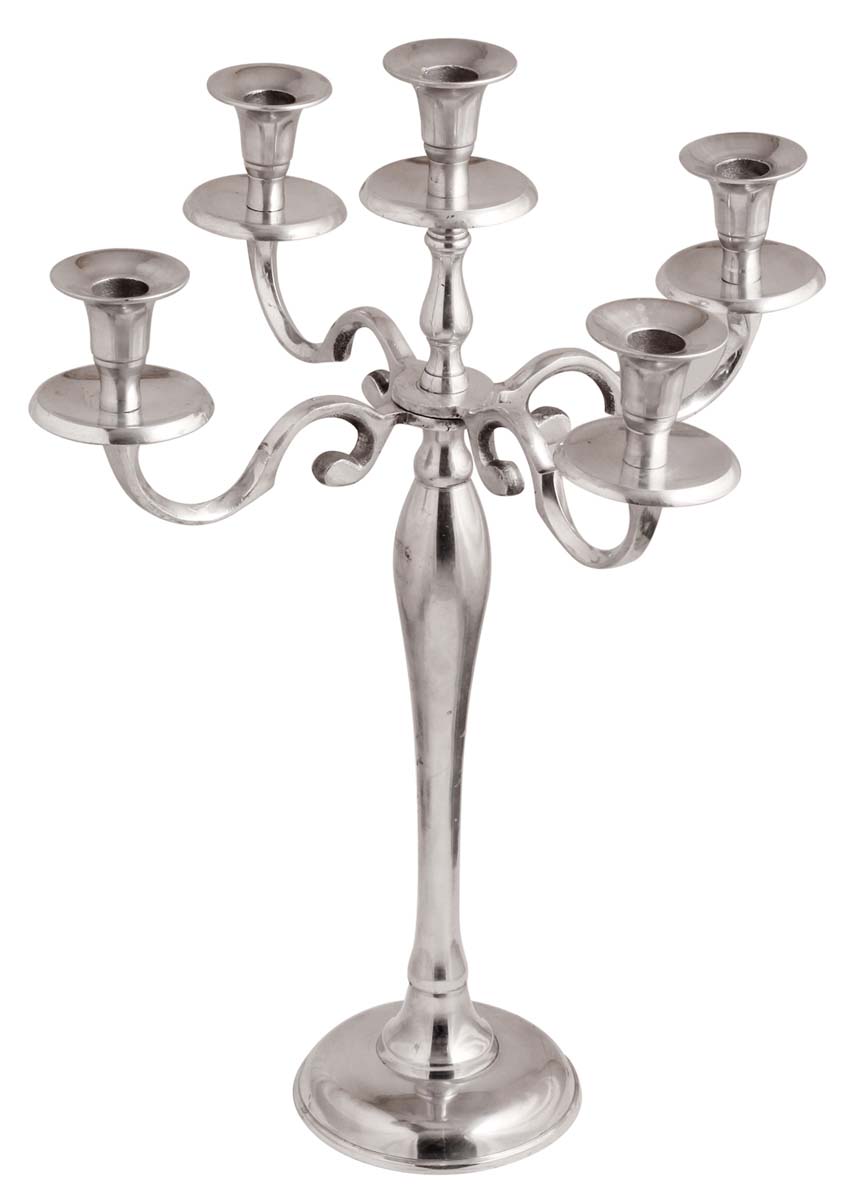 20” Candelabrum in Aluminum with 5 Holders – Silver Tone – Rich Home Décor / Gifts